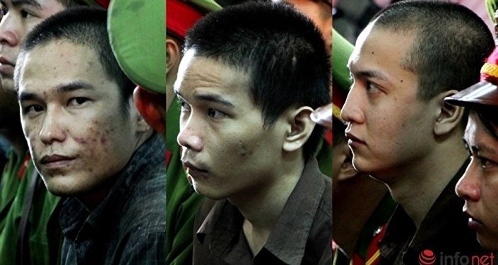 Ba bị cáo trong vụ án, Nguyễn Hải Dương ngoài cùng bên phải.