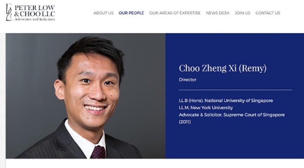 Hình ảnh luật sư Choo Zheng Xi trên website hãng luật mà ông là giám đốc.